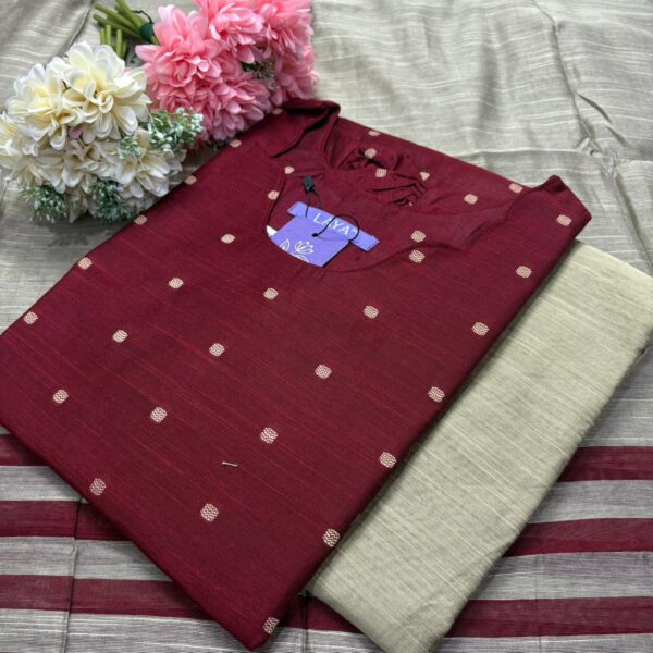 Dark Maroon - Raw Silk Kurtis -Top Pant and Dupatta