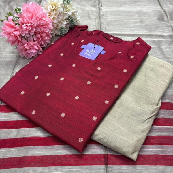 Light Maroon - Raw Silk Kurtis -Top Pant and Dupatta