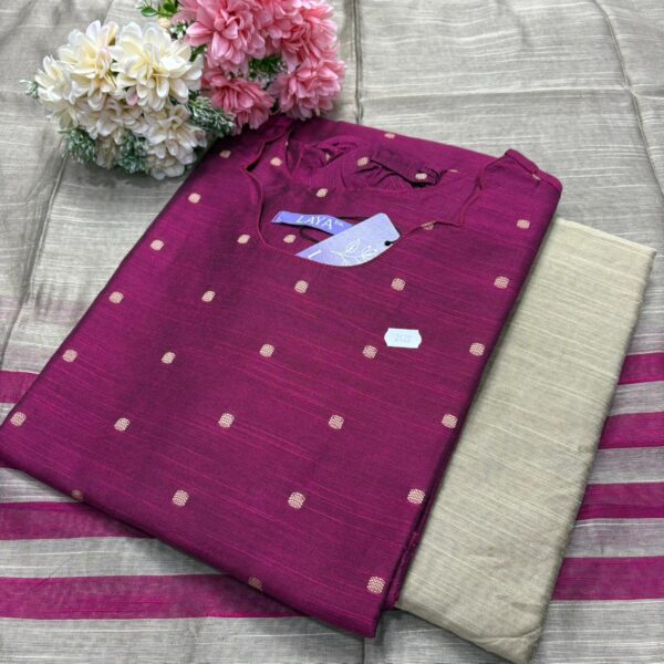Magenta - Raw Silk Kurtis -Top Pant and Dupatta