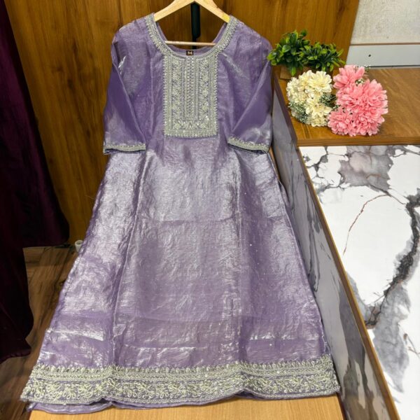 Lavender- Glassy Roman Side Open Kurtis