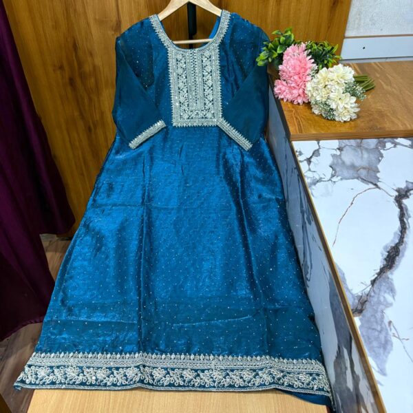 Peacock Blue - Glassy Roman Side Open Kurtis