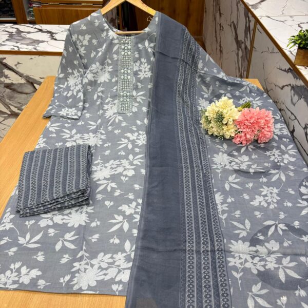 Grey Cotton Kurtis Set - SC007