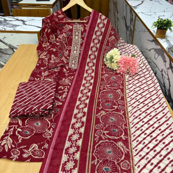 Maroon Cotton Kurtis Set - SC001