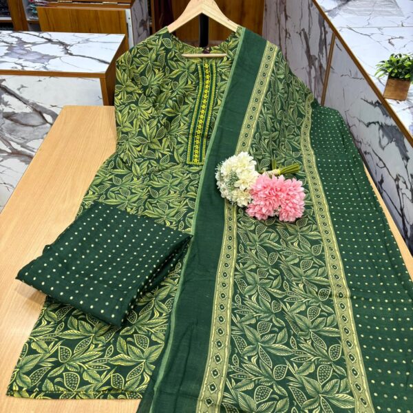 Bottle Green Cotton Kurtis Set - SC006