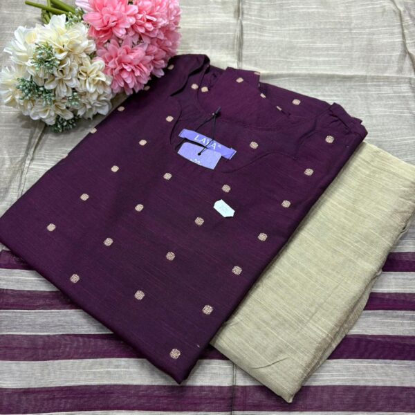 Wine - Raw Silk Kurtis -Top Pant and Dupatta