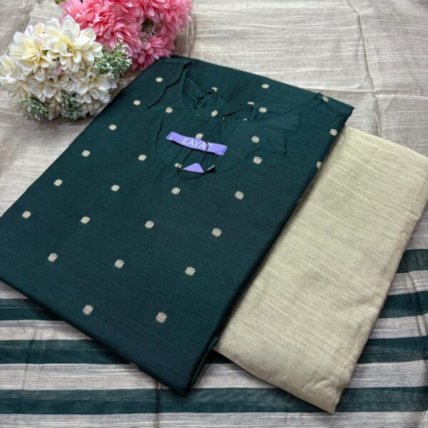 Bottle Green - Raw Silk Kurtis -Top Pant and Dupatta