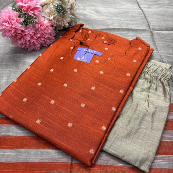 Orange - Raw Silk Kurtis -Top Pant and Dupatta