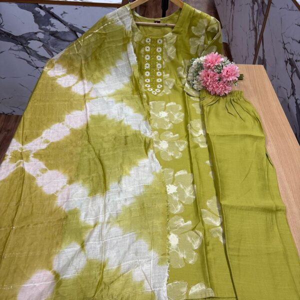 555 - Marine  - 3pcs set ( Top with pant and dupatta )