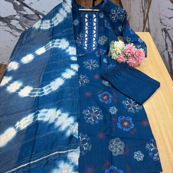 555 - Navy blue  - 3pcs set ( Top with pant and dupatta )