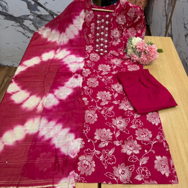 555 - Rani pink - 3pcs set ( Top with pant and dupatta )