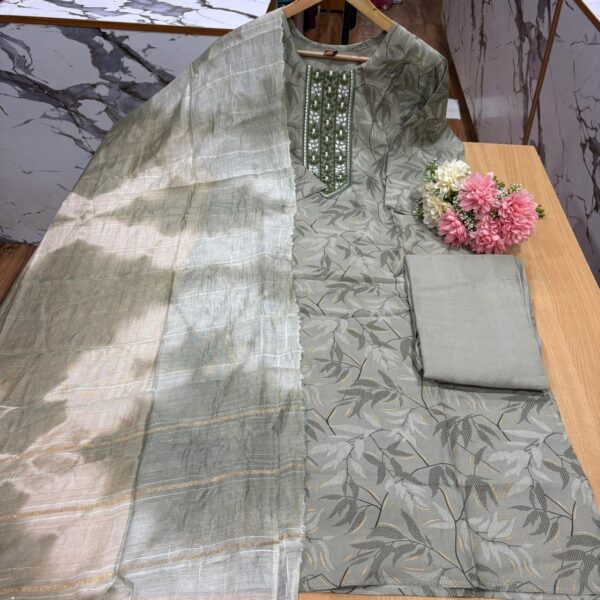 555 - Grey  - 3pcs set ( Top with pant and dupatta )
