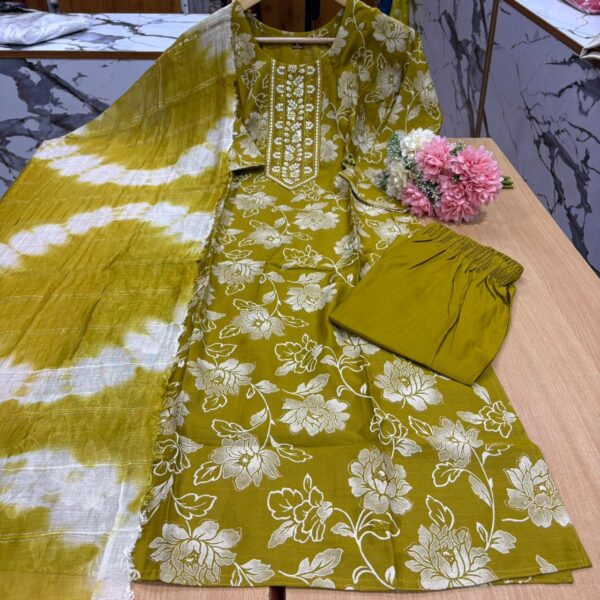 555 - Mustard - 3pcs set ( Top with pant and dupatta )
