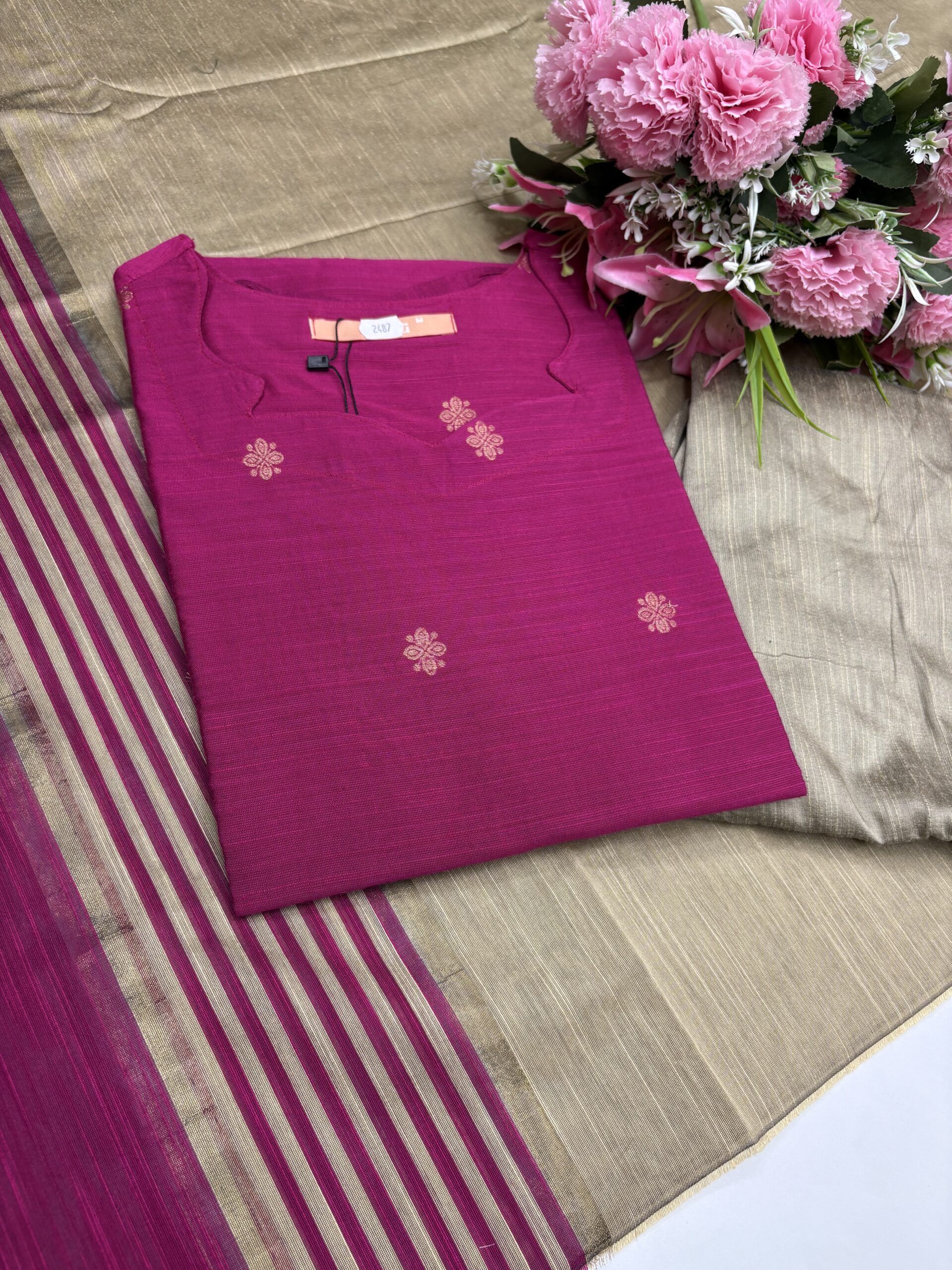 IMG_6897 Raw silk kurta set with pant & Dhuppata - Image 1