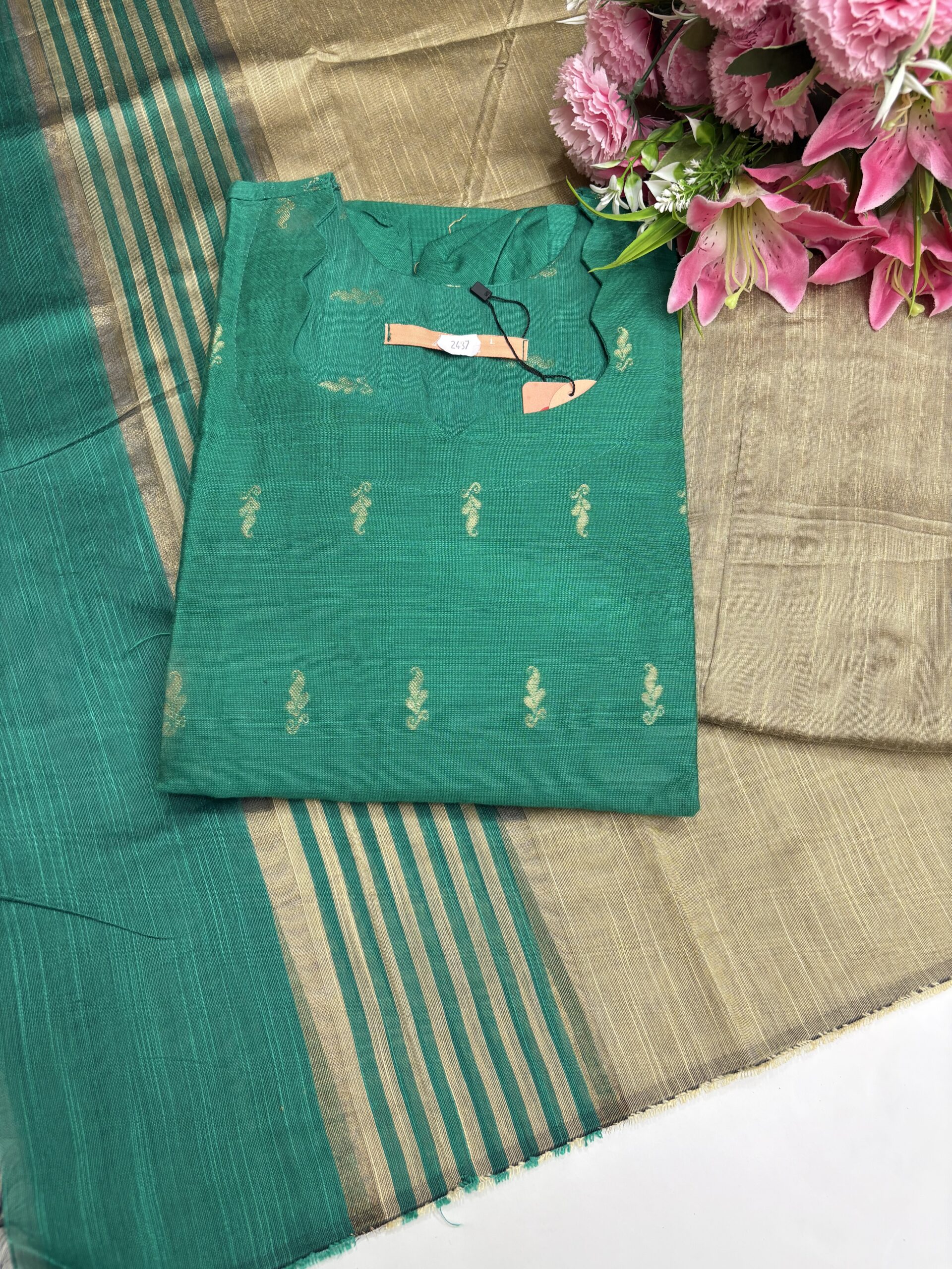 IMG_7002 Raw silk kurta set with pant & Dhuppata - Image 1