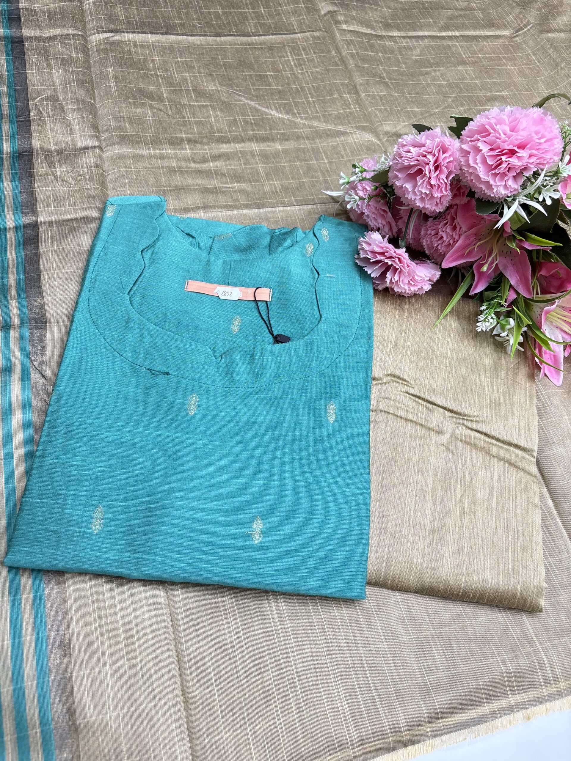 IMG_7030 Raw silk kurta set with pant & Dhuppata - Image 1