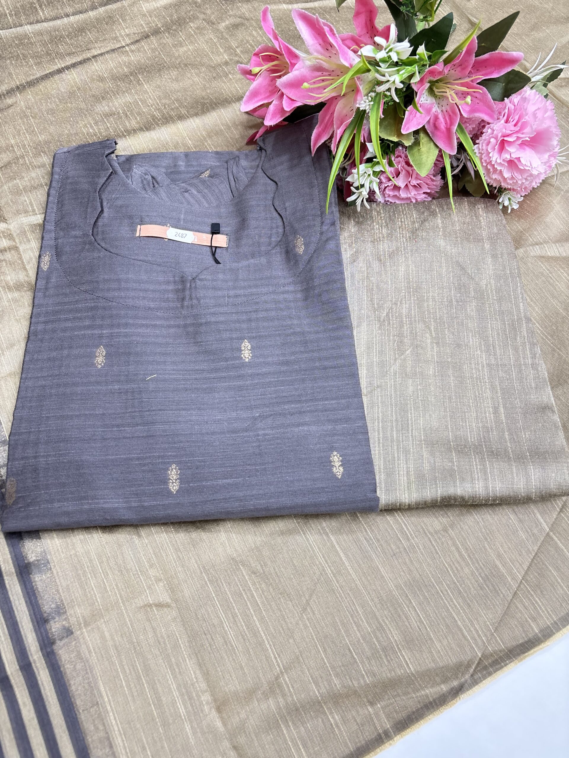 IMG_7038 Raw silk kurta set with pant & Dhuppata - Image 1